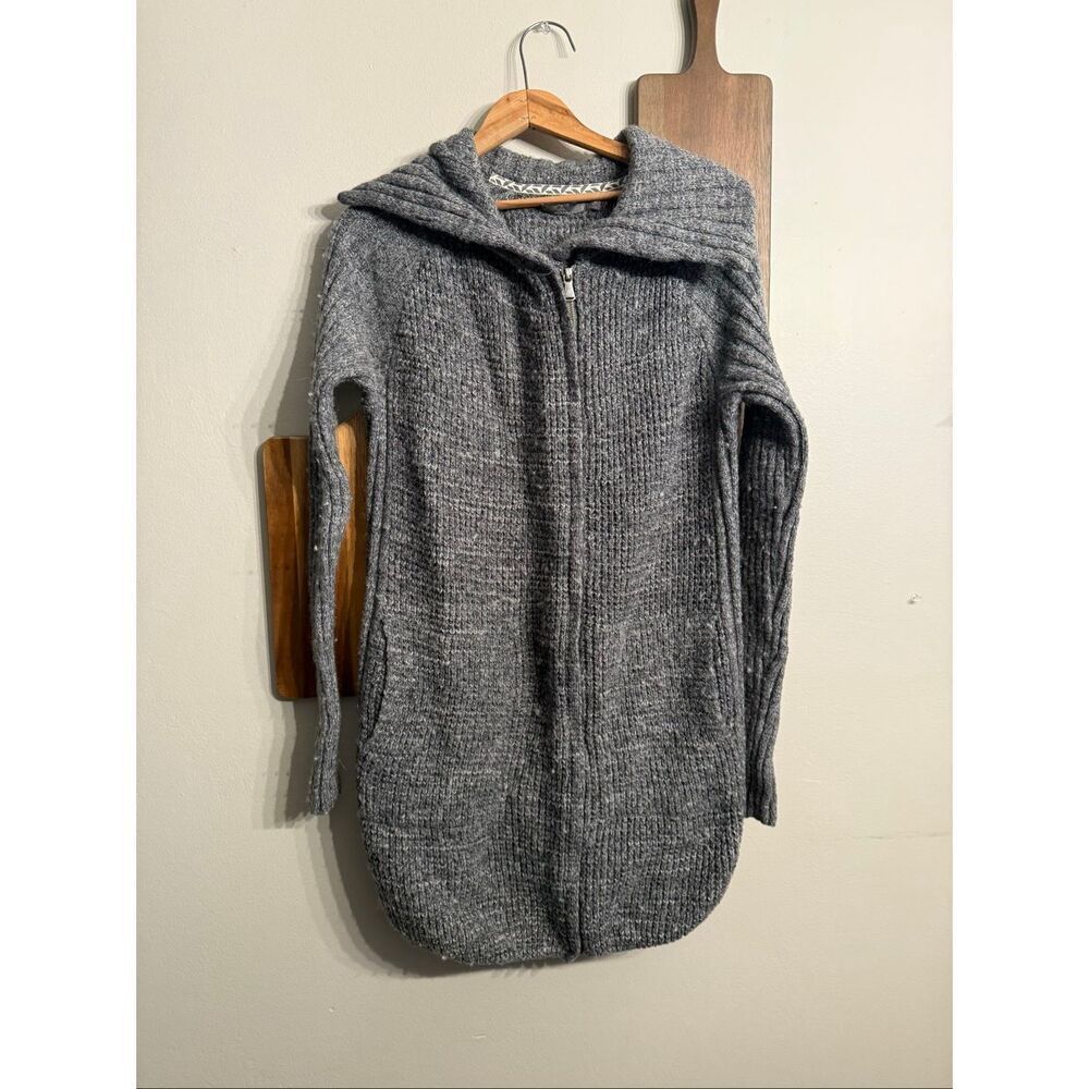 Prana Gray Wool Blend Waffle Knit Ribbed Zip‎ Up Yunna Cardigan Sweater Small